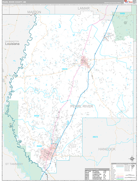 Pearl River County, MS Wall Map